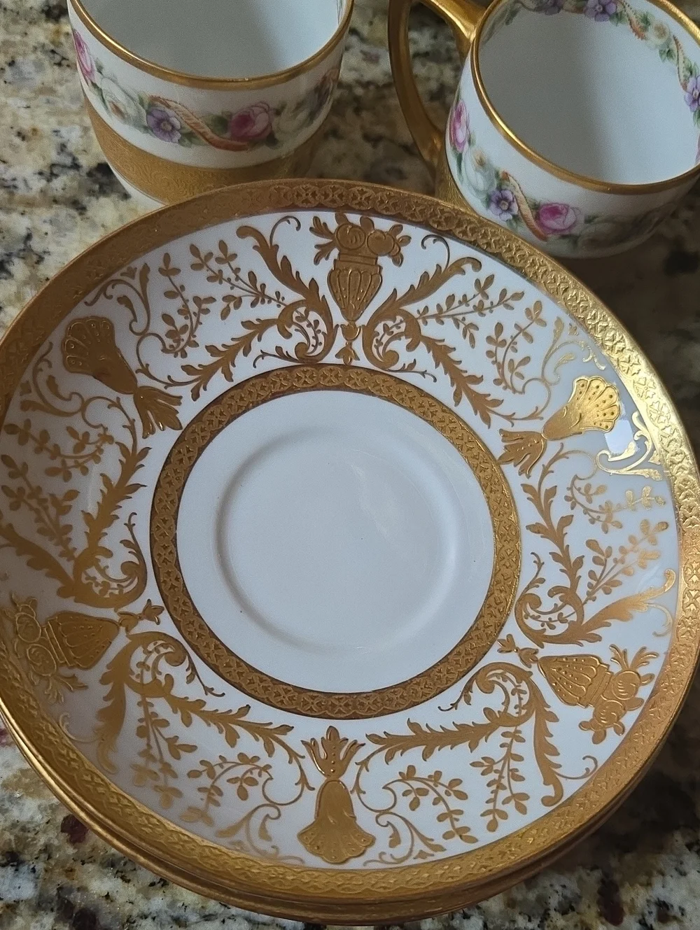 Antique Gilded White Porcelain Coffe Cup And Saucer- Classic  Dining Aristocrat